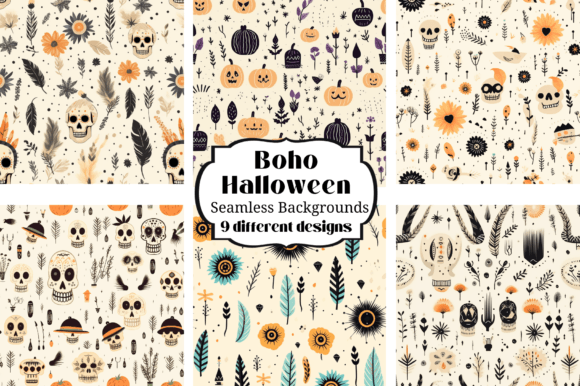Boho Halloween Seamless Backgrounds for Modern Crafts