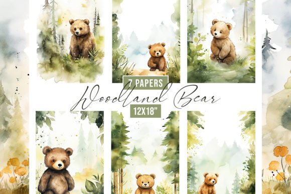 Enchanting Watercolor Woodland Bear Backgrounds