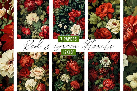 Red and Green Floral Backgrounds for Creative Projects