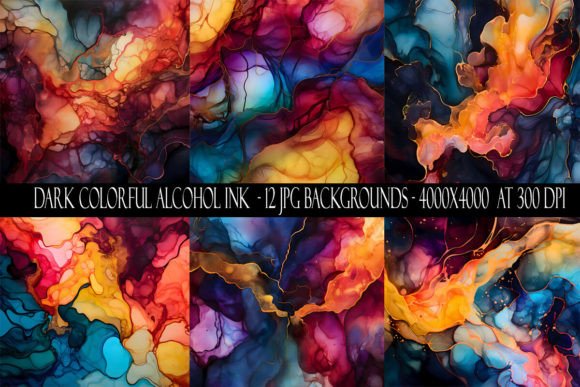 Vibrant Dark Colorful Alcohol Ink Backgrounds for Designers
