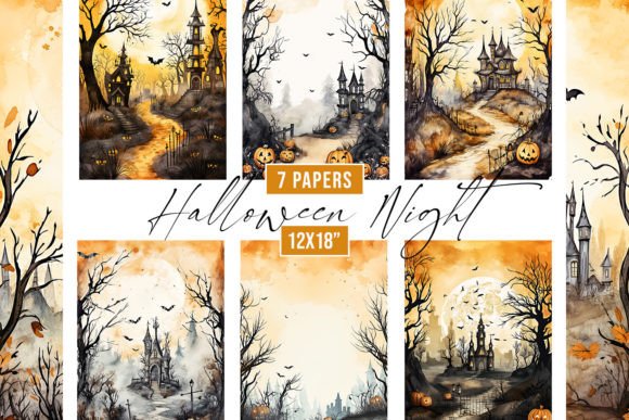 Watercolor Halloween Night Backgrounds for Your Projects