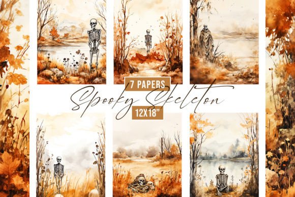 Watercolor Spooky Skeleton Backgrounds for Creative Projects